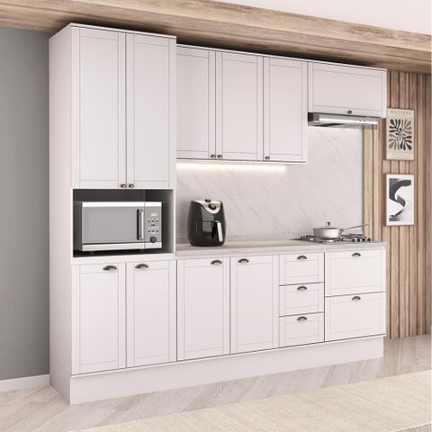 Armário de Cozinha Completa com Balcão Milla Light Carraro Branco