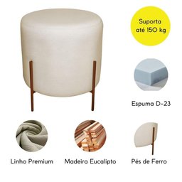 Puff Banqueta Decorativa Base Pés Bronze Linho Ivy Bege - 5