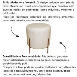 Puff Banqueta Decorativa Base Pés Bronze Linho Ivy Bege - 4