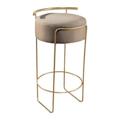 Banqueta Olivia em Linho e Base Metal Dourado Linho Bege Claro