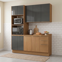 Ver imagem 1 de Cozinha Compacta Modulada 3 Peças com Torre Quente e Balcão com Tampo 230 x 190cm Vibra Canela/Grafite