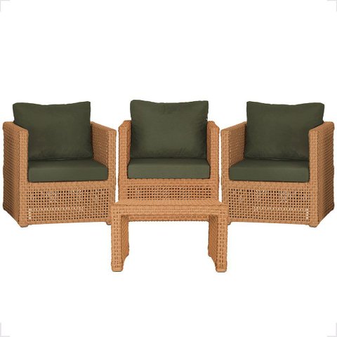 Mesa Centro e 3 Poltronas Madri Corda Náutica Estofado 13 Trama Original