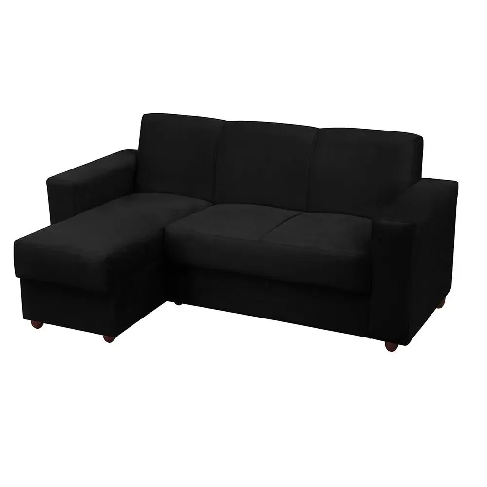 Sofá 3 Lugares com Chaise Bia Suede Preto - 1