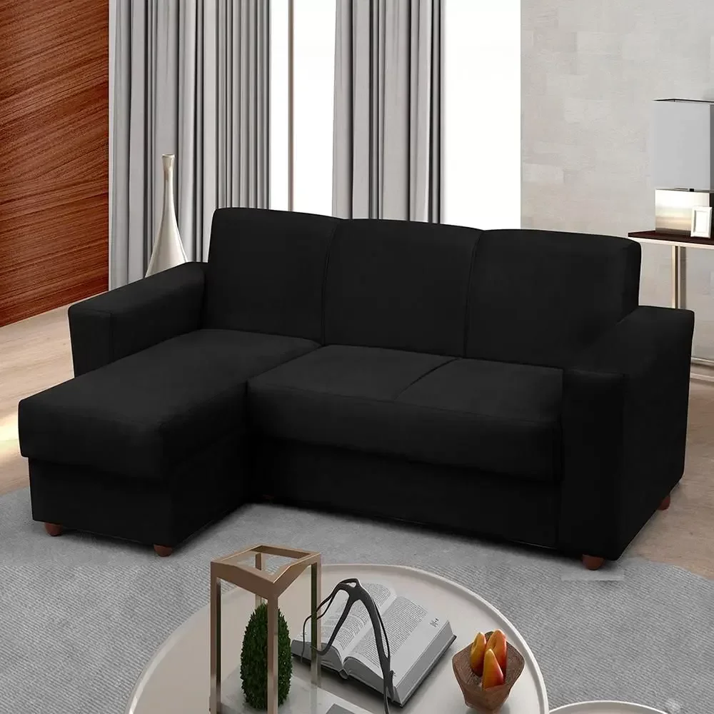 Sofá 3 Lugares com Chaise Bia Suede Preto - 3