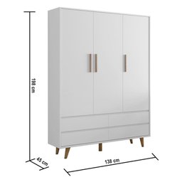 Quarto de Bebê Lorena Guarda Roupa 3 Porta com Gavetas Cômoda Infantil 4 Gavetas Branco Fosco - 7