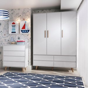 Quarto de Bebê Lorena Guarda Roupa 3 Porta com Gavetas Cômoda Infantil 4 Gavetas Branco Fosco