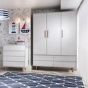 Ver imagem 1 de Quarto de Bebê Lorena Guarda Roupa 3 Porta com Gavetas Cômoda Infantil 4 Gavetas Branco Fosco