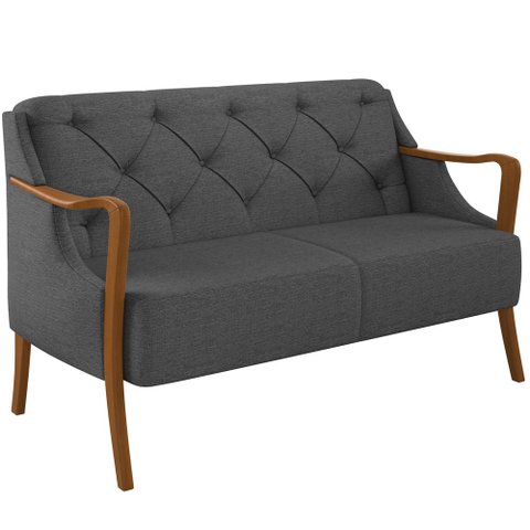 Sofá 02 Lugares Para Sala De Estar Pés Em Madeira 135 cm Coral M03 Linho Chumbo - Lyam Decor