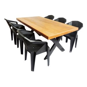 Jogo Mesa Industrial Texas 1,60m e 6 Cadeira New Diamond Movelaria Leal Mesa de Jantar Estilo Indust