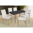 Ver imagem 1 de Conjunto: Mesa Sala Jantar Elba Tampo Madeirado C/ Vidro 160cm e 6 Cadeiras Amsterdã Niquel/preto