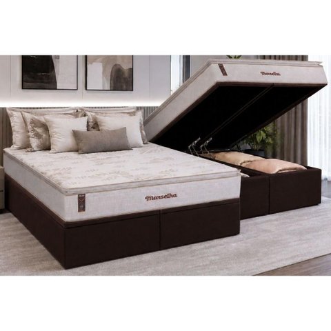 Cama Box Baú Crc Queen +Colchão Molas Ensacadas Marselha Hellen 158