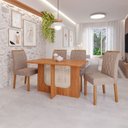 Ver imagem 1 de Sala de Jantar 4 Lugares 130 cm Lagertha Cadeiras Madeira Maciça Cinamomo/Linho Bege - Panorama Móve