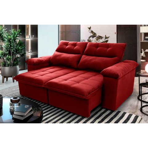 Sofá Retrátil/Reclinável Verona 2,00m Suede Velut Vermelho c/ Molas no Assento - King House