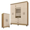 Ver imagem 1 de Guarda Roupa Casal Imperial com Armário Multiuso Recife Carvalho Americano Off White – Incorplac