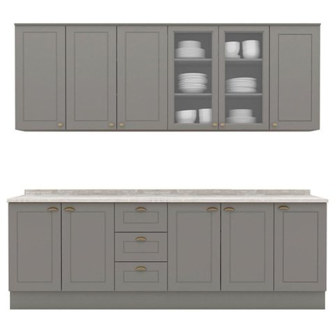 Cozinha Modulada 9 Pecas 240 Cm Ce856 Americana Henn Cinza Calcare