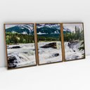 Ver imagem 1 de Kit Quadro Decorativo 3 Telas Canvas a Cachoeira Tacolado Moldura Flutuante 4,5cm Freijó 80 X 120cm