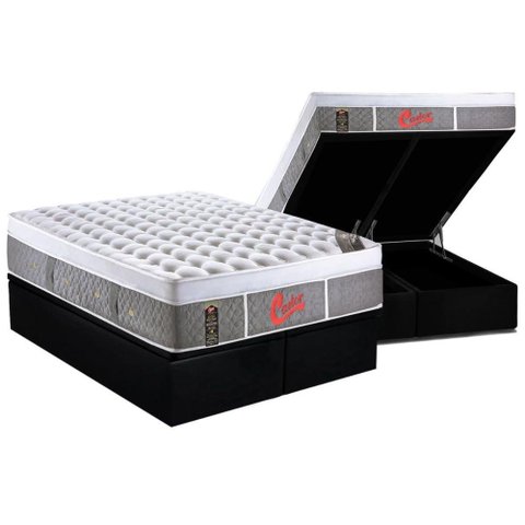 Cama Box Baú King: Colchão Molas Pocket Ensacadas Castor Light Stress Oxygen New Plush + Base CRC