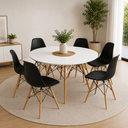 Ver imagem 1 de Conjunto de Mesa de Jantar Eames Eiffel Redonda 110cm Tampo de Madeira Branco com 6 Cadeiras Pretas