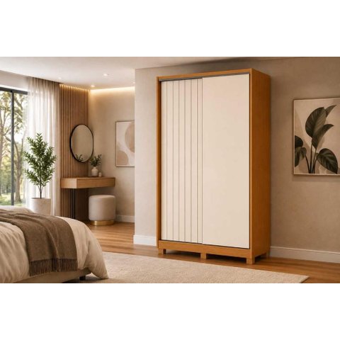 Roupeiro Frizatto Casal 2 Portas de Correr e 3 Gavetas - Cinamomo Off White Flex - Albatroz