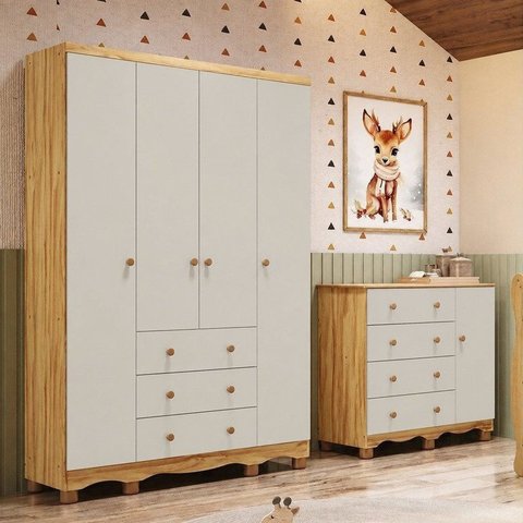 Quarto Infantil com Guarda-Roupa 4 Portas e Cômoda 1 Porta 100% MDF Mimo Espresso Móveis