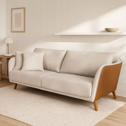 Sofá Living Tecido Composê Linho Cru e Marrom Terracota 1,70m - 1