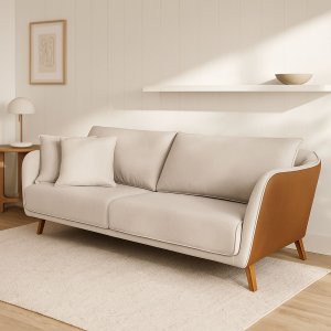 Sofá Living Tecido Composê Linho Cru e Marrom Terracota 1,70m