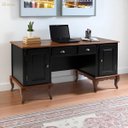Ver imagem 1 de Escrivaninha Hannover com 2 Portas e 2 Gavetas Divisor de Ambiente 60813 Linz Moveis - Preto/imbuia