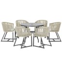 Ver imagem 1 de Mesa com 6 Cadeiras de Jantar Roma 120cm e Noronha em Alumínio Preto Corda Náutica Estofado 3 Trama