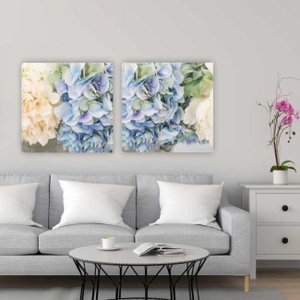 Quadro Tela Composição Hortência No Chassi 2X 60X60Cm