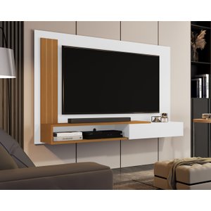 Painel Tv Smart Luxo até 55 P Math com Porta Cor Branco / Nature- Jm Casa Dos Moveis