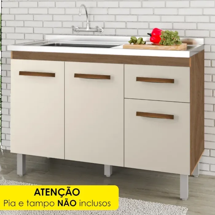 Ver imagem 2 de Balcao sem Tampo para Pia 120cm 9430 Savana Off White Mobbs