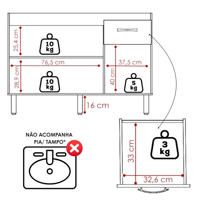 Ver imagem 4 de Balcao sem Tampo para Pia 120cm 9430 Savana Off White Mobbs