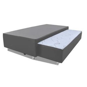 Cama Box Bicama Auxiliar Solteiro Corino Espuma 8cm 40x88x188 Cinza