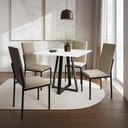 Ver imagem 1 de Conjunto de Jantar Mesa Mônaco Premium 90cm Branca com 4 Cadeiras Estofadas Bege - Cor: Preto