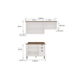 Cozinha Compacta com Tampo 6 Portas 3 Gavetas Iluminata  - 3