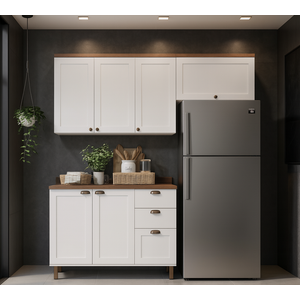 Cozinha Compacta com Tampo 6 Portas 3 Gavetas Iluminata