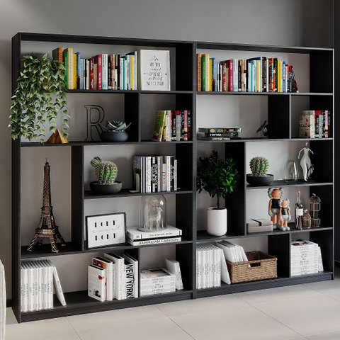 Kit 2 Estante para Livros 180cmx240cm 4 Prateleiras Seattle Yescasa