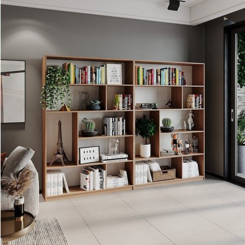 Kit 2 Estante para Livros 180cmx240cm 4 Prateleiras Seattle Yescasa
