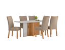 Ver imagem 1 de Conjunto Sala de Jantar Mesa Astrid 160 Tampo Vidro Off White com 6 Cadeiras Rayla - Lopas Amendoa C