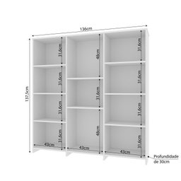 Kit 2 Estantes para Livros Baixa 7 Prateleiras 137,5cmx272cm London Yescasa - 3