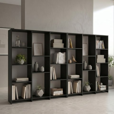 Kit 2 Estantes Livreiro Multiuso 7 Prateleiras 11 Nichos London Preto Yescasa