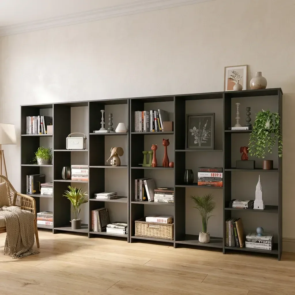 Ver imagem 1 de Kit 2 Estantes Livreiro Multiuso 7 Prateleiras 11 Nichos London Preto Yescasa