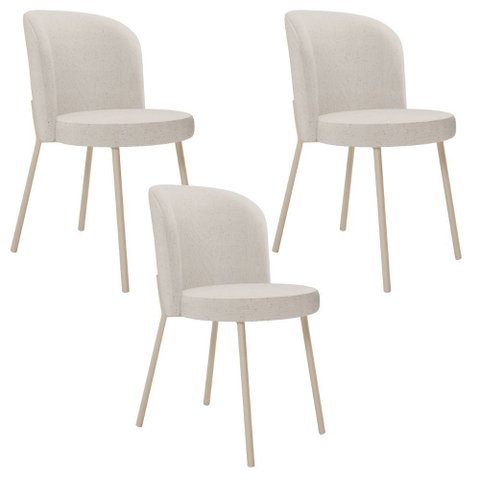 Kit 3 Cadeiras Sala de Jantar Estofada Gavi Arena L02 Linho Cru - Lyam Decor