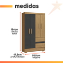 Ver imagem 3 de Guarda Roupas Solteiro 4 Portas 2 Gavetas Atacama / Grafite Coimbra Aramóveis