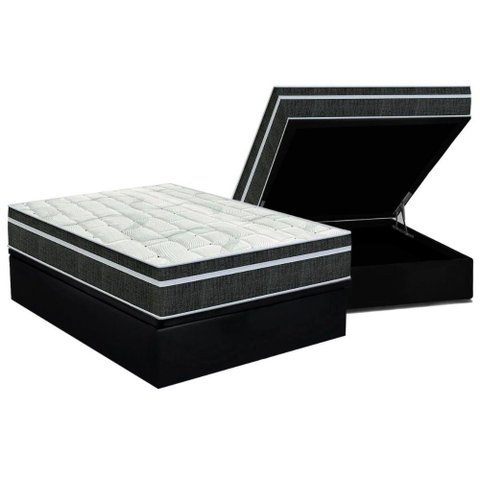 Cama Box Baú Casal: Colchão Molas Orthoflex Bonnel Venezia + Base CRC Suede Black(138x188)