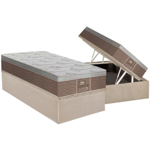 Cama Box Baú Crc Solteiro +Colchão Molas Bonnel Guardian Probel 88