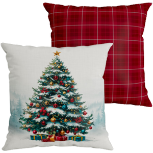 Kit 2 Almofadas Decorativa Árvore de Natal Xadrez Vermelha 43cmx43cm