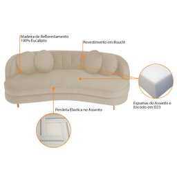 Sofá Curvo 2 Lugares Orgânico Sala Recepção Escritório Decorativo Luxo Panamá 160cm Bouclé - 4