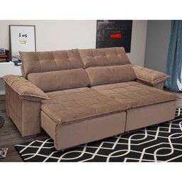 Sofá Retrátil e Reclinável 230 cm Supremo Veludo Capuccino Chamby Móveis - 1 Sofá Retrátil e Reclinável 230 cm Supremo Veludo Capuccino Chamby Móveis - 1