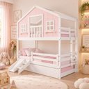 Ver imagem 2 de Treliche Casinha Dos Sonhos com Varanda Kit Escorregador e Grade Proteção Madeira Maciça Rosa |